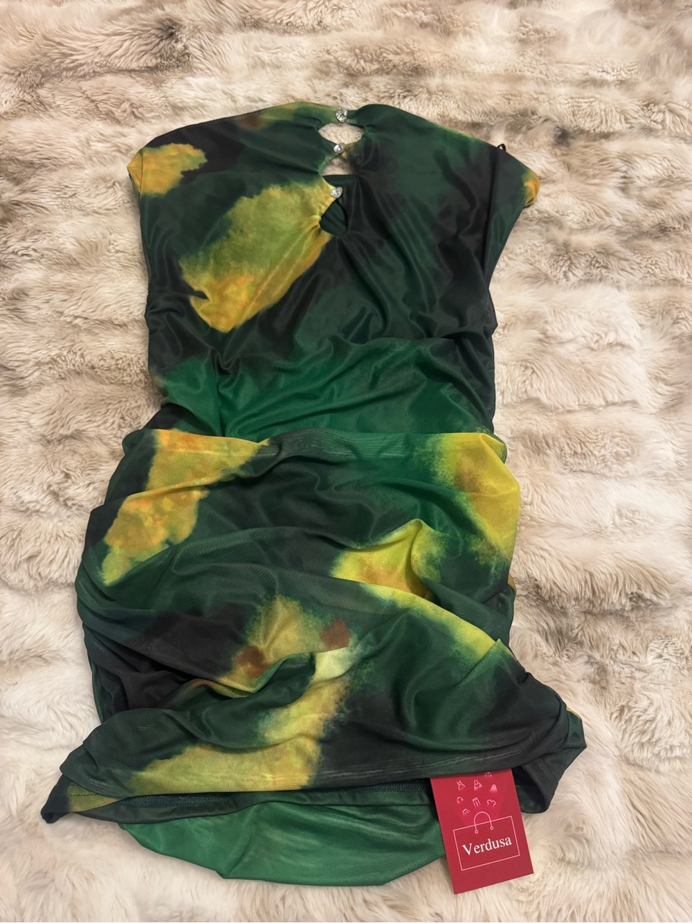 Verdusa Green & Yellow Strapless Tie-Dye Ruched Dress